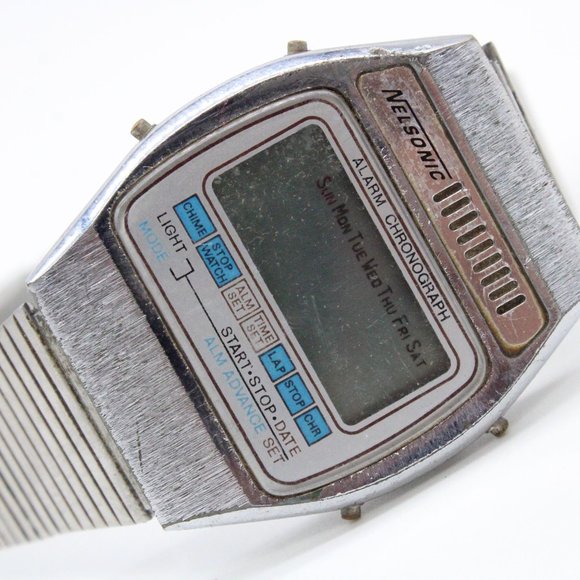 Vintage NELSONIC Digital Watch Unisex Retro Classic Silver Tone Stainless Steel - Picture 6 of 8